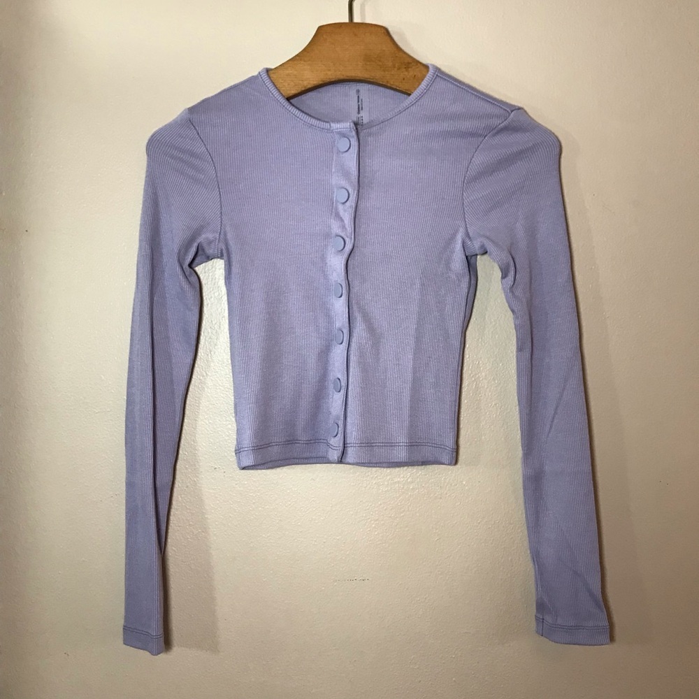 NWT Outdoor voices earl grey snap up cozy/rib cropped cardigan size XS